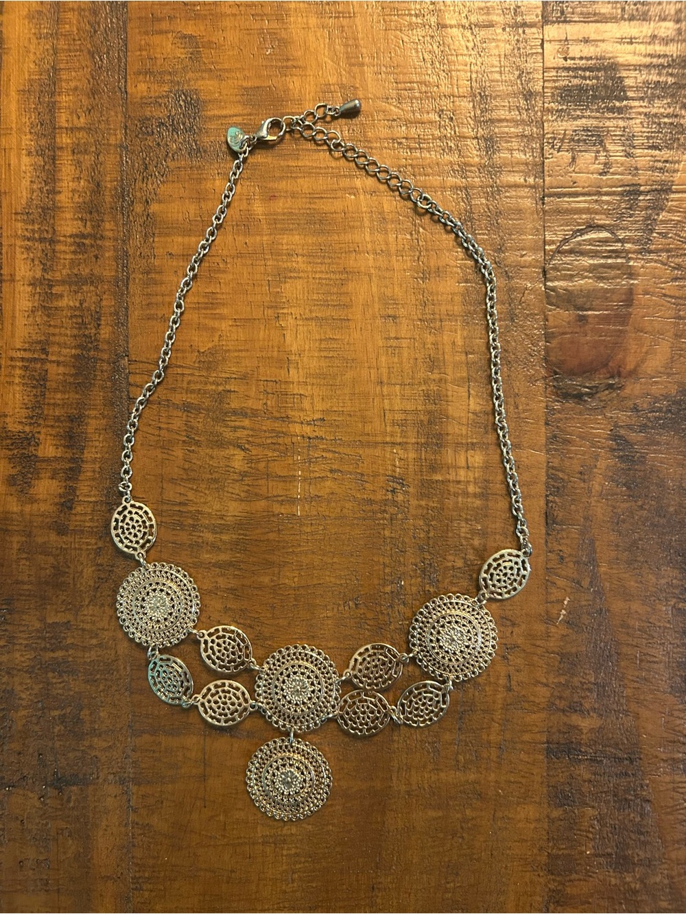 Filigree Disc Statement Necklace - Silver
